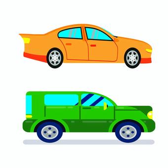 乗り物 102 車,自動車,乗用車,オレンジ,緑,タイヤ,車輪,窓,車両,交通のイラスト素材