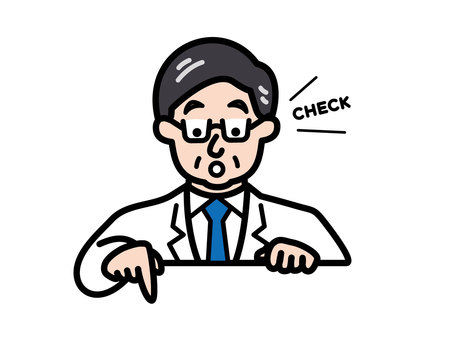 下を指差す医師 下を指差す医師 医師,病院,check,指差す,注目,受診,医療,主治医,保健指導,問診のイラスト素材