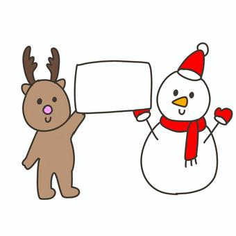 メモを持つトナカイと雪だるま クリスマス,トナカイ,雪だるまのイラスト素材