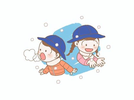 雪が降ってきた 雪,降る,子ども,幼稚園,保育園,白い息,冬,寒いのイラスト素材
