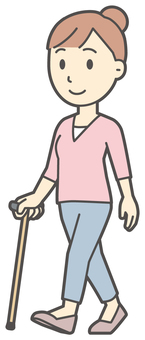  お団子主婦-557-全身 歩く,主婦,ママ,長袖,シャツ,半端袖,お団子,アップヘア,女性,母のイラスト素材