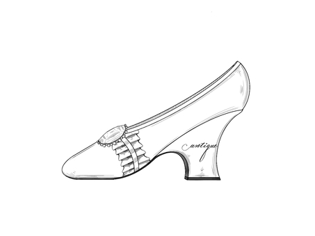 アンティークな靴の線画 靴,アンティーク,線画,ヴィンテージ,可愛い,ハイヒール,パンプス,手描き,手書き文字,おしゃれのイラスト素材