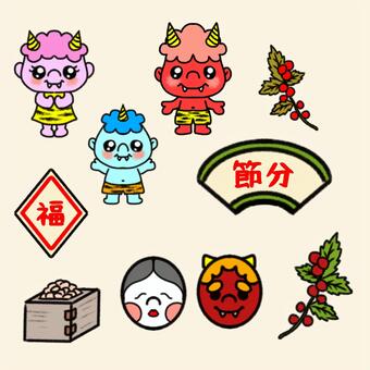 Illustration, setsubun, ghost, beans, 