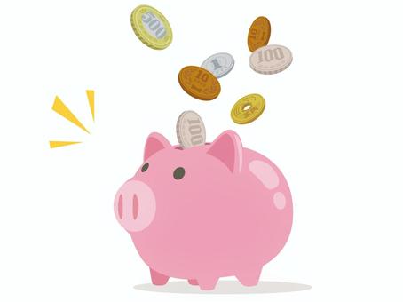 ブタの貯金箱にお金を入れる ブタの貯金箱にお金を入れる お金,貯金箱,ブタ,硬貨,貯金,500円玉,100円玉,10円玉,5円玉,1円玉のイラスト素材