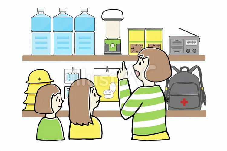 防災用品を買いに行く家族 防災用品,防災,家族のイラスト素材