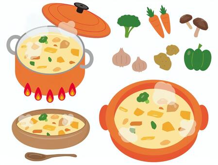 シチュー シチュー,クリームシチュー,ホワイトシチュー,冬,食べ物,キュート,ポップ,あたたかい,ホット,スープのイラスト素材