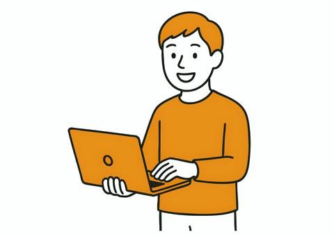 ノートパソコンを使う若い男性 男性,ビジネスマン,ノートパソコン,操作,働く,仕事,ビジネス,作業,タイピング,デジタルのイラスト素材