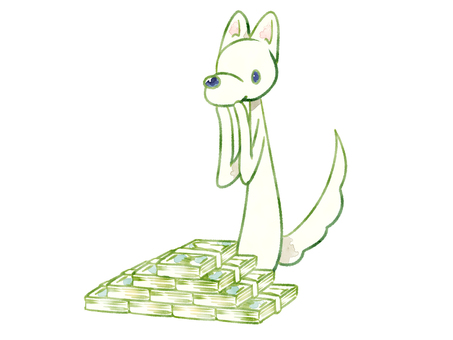 大金犬 犬,可愛い,お金,札束,現金,山積み,大金,水彩風のイラスト素材