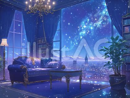 星空と街灯りを見晴らす高層階の部屋_背景