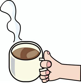 マグカップコーヒー　 マグカップ,コーヒー,ブラック,ホット,湯気,温かい,デフォルメ,手,シンプルのイラスト素材