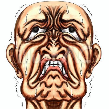 耐えるまたは動揺する坊主頭の男性