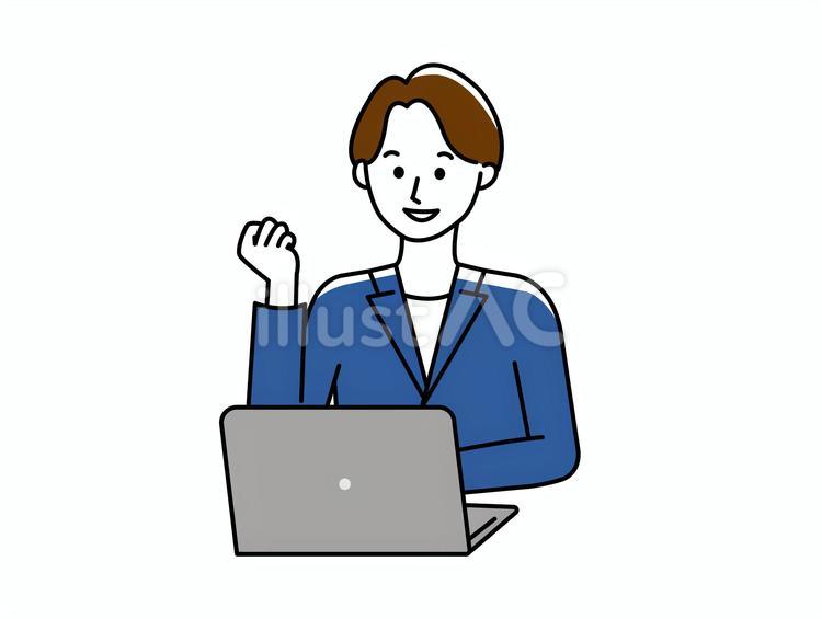 ノートパソコンで仕事をする男性_笑顔 男性,パソコン,ノートパソコンのイラスト素材