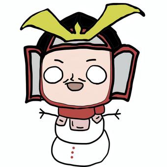 ゆるい源義経 ゆきだるまさん 戦国時代,戦国武将,刀剣,手書き,源義経,偉人,上半身,正面,男性,アイコンのイラスト素材