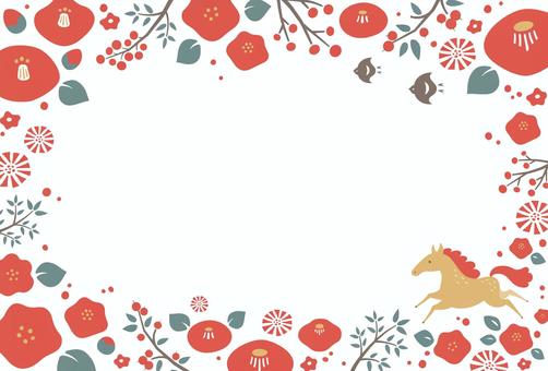 2026年午年年賀状073-2 年賀状,馬,午年,フレーム,正月,午,枠,背景,はがき,うまのイラスト素材