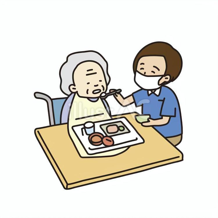 介護　食事介助 食事,シニア,手描きのイラスト素材
