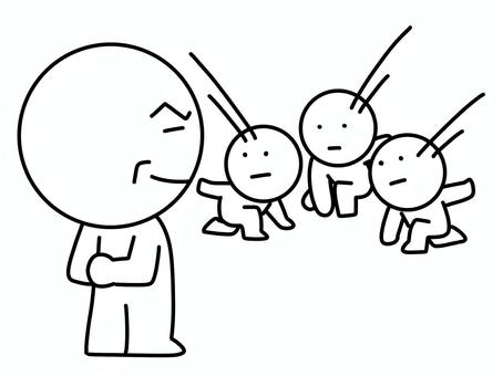 親分のもとに集合する棒人間 部下,集合,棒人間,見参,推参,親分,子分,かわいい,シンプル,人物のイラスト素材
