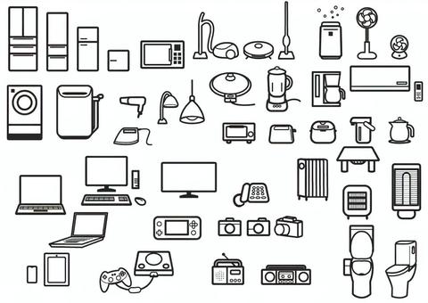 いろいろな家電アイコンセット いろいろな家電アイコンセット 冷蔵庫,電子レンジ,トースター,炊飯器,ポット,湯沸かし器,珈琲メーカー,ジューサーミキサー,ホットプレート,掃除機のイラスト素材