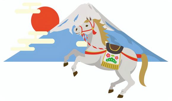 正月飾りの馬と富士山（白毛）_25