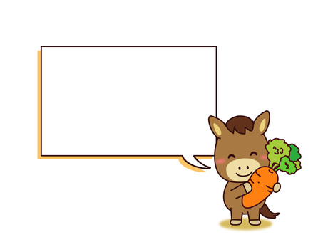 吹き出しとお馬さん 馬,午年,干支,吹き出し,ニンジン,動物,かわいい,笑顔,挿絵,カットイラストのイラスト素材