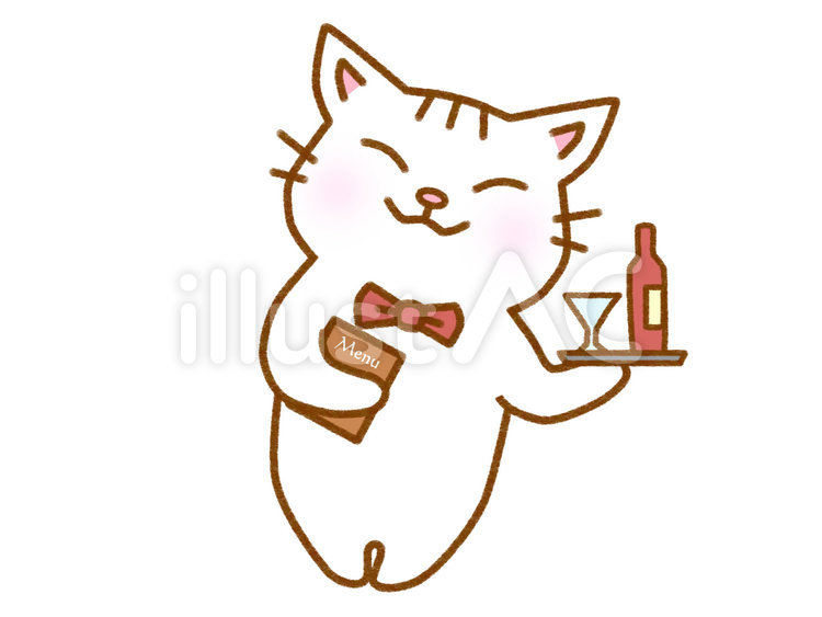 ウェイター白猫 ねこ,猫,白猫のイラスト素材