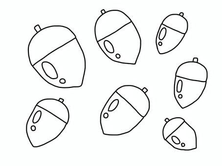 どんぐり塗り絵 どんぐり,秋,実,植物,手書き,塗り絵のイラスト素材