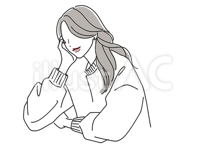 微笑んで頬杖をつく女性