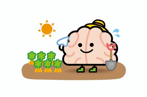 脳みそさん★家庭菜園 脳みそ,菜園,人参,太陽,農業,脳,スコップ,畑のイラスト素材