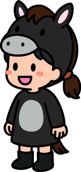 黒の馬の着ぐるみの女の子です。