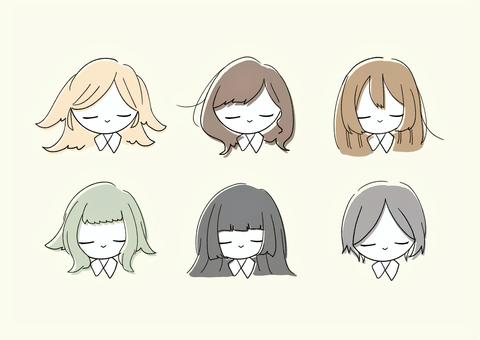 ゆるい女性イラストセット(眠り) 女性,女,女の子,ゆるい,ゆるかわ,かわいい,シンプル,ツーサイドアップ,ボブヘア,ボブのイラスト素材