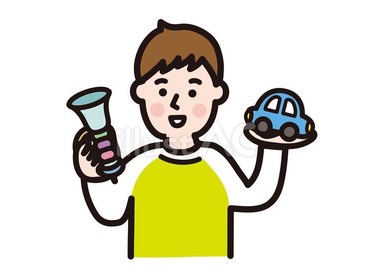 おもちゃを持つ男性 おもちゃ,らっぱ,車のイラスト素材