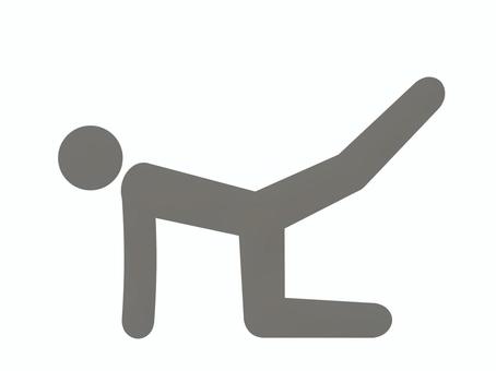 筋トレ：バックキックでお尻を鍛える人（灰 人,人物,全身,ピクトグラム,四つん這い,筋トレ,バックキック,ヒップアップ,トレーニング,筋力のイラスト素材