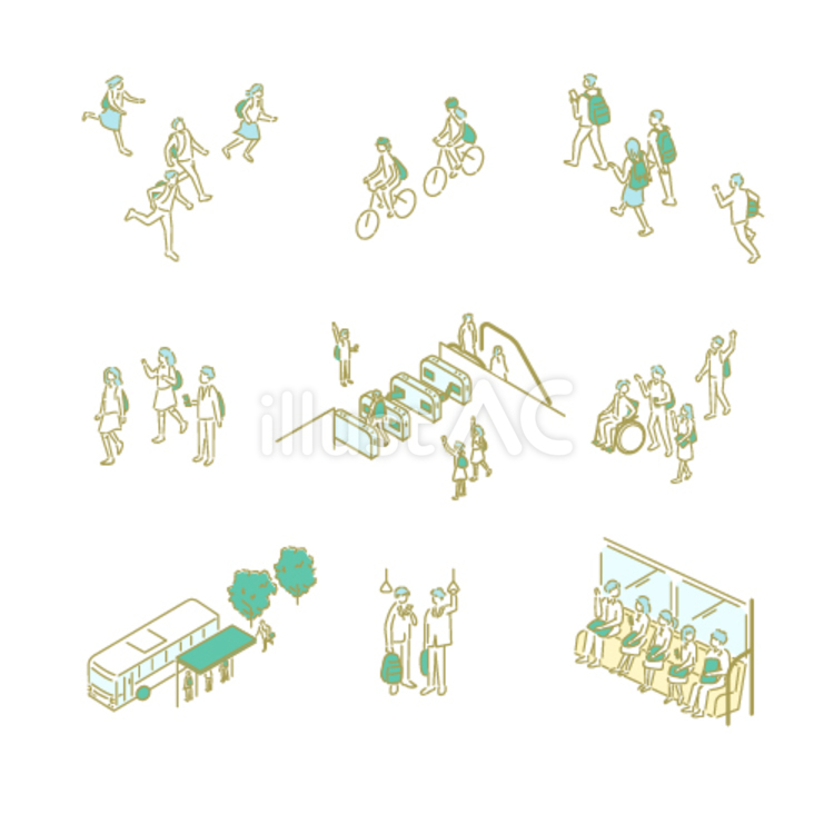通学　先生のためのイラスト 通学,バス,駅のイラスト素材