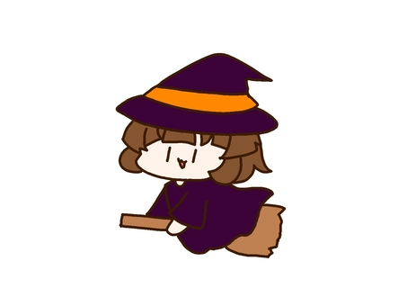 ハロウィン　箒で空を飛ぶ魔女 ハロウィン,魔女,とんがり,帽子,女の子,箒,空,飛ぶ,仮装,パーティーのイラスト素材
