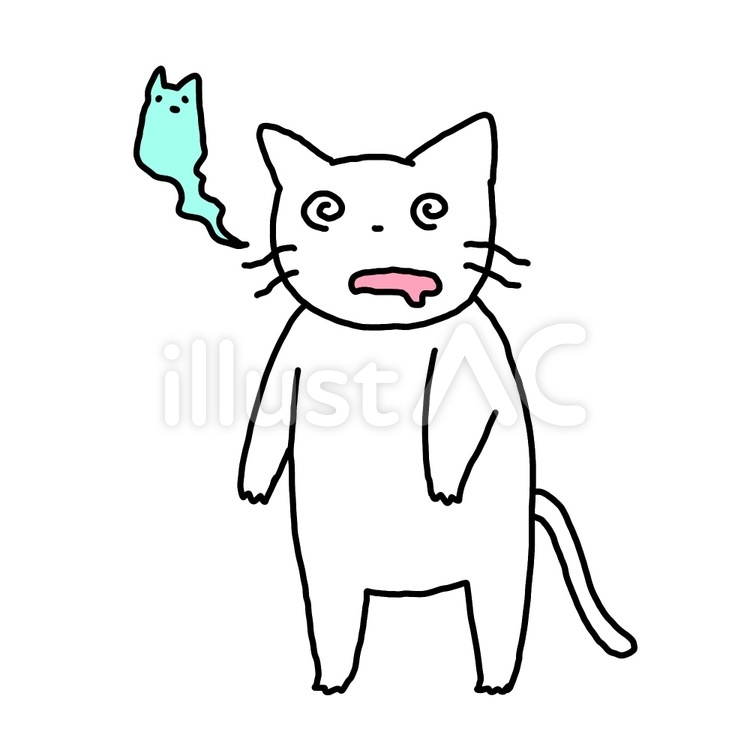 疲れ果てて目が回るねこ ねこ,猫,白猫のイラスト素材