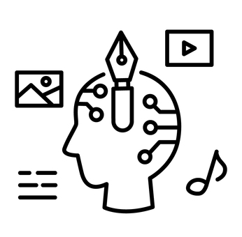 生成AIで写真や動画や文章や音楽を作成 生成ai,ジェネレーティブai,脳,ai,人工知能,写真,画像,絵,動画,映像のイラスト素材