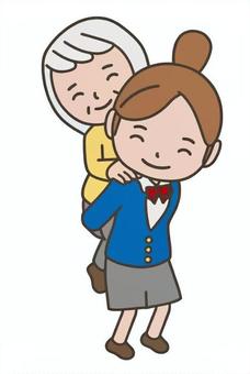 仲の良い二人 仲の良い二人 おんぶ,介護,手助け,ボランティア,人助け,救助,避難,笑顔,おばあさん,孫のイラスト素材