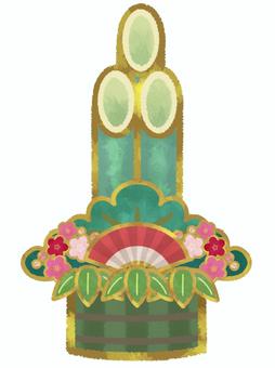 門松のイラスト・お正月飾り・迎春 ・金縁