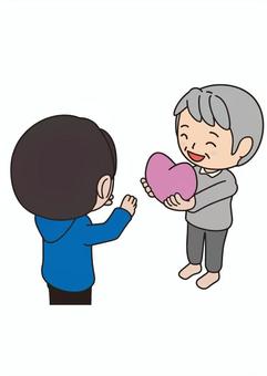 ハート渡す老人