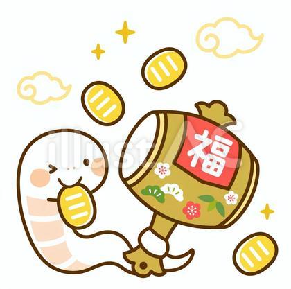 打ち出の小槌を持ったヘビの年賀状用素材