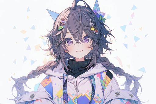 三つ編みの笑顔女子