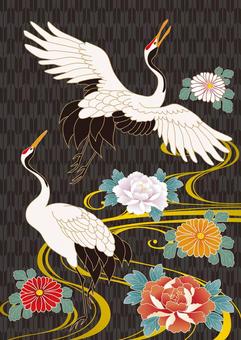 牡丹と鶴 牡丹と鶴 年賀状,年賀状イラスト,年賀のイラスト素材