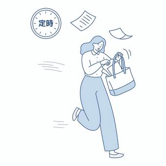 定時ダッシュするビジネスウーマン 人物,女性,ビジネス,仕事,会社員,帰宅,定時,退勤,働く,急ぐのイラスト素材