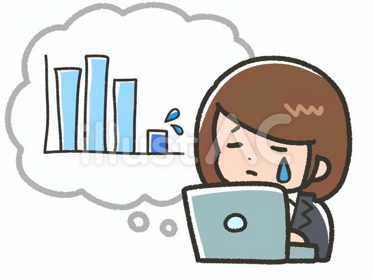 スーツの女性　棒グラフ　低い 女性,グラフ,棒グラフのイラスト素材