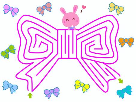 リボンの迷路 迷路,リボン,かわいい,ピンク,うさぎ,明るい,楽しいのイラスト素材