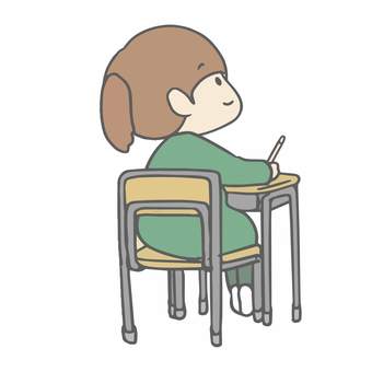 机に座る女の子 女の子,机,座る,学習,勉強,ライフスタイル,日常,生活シーンのイラスト素材