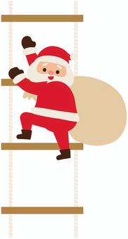 梯子を降りるサンタさん クリスマス,サンタクロース,梯子,全身,荷物,おじいさん,人物,ポーズ,冬,12月のイラスト素材