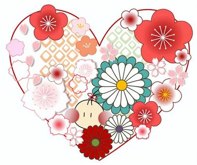 和風_ハート_01 和風,和柄,花,春,桜,梅,小人,女の子,かわいい,キュートのイラスト素材