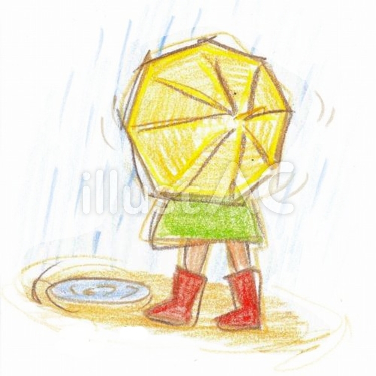 あめふりの散歩 雨,傘,長靴のイラスト素材