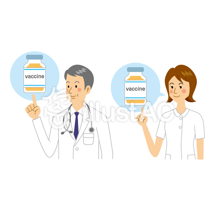 ワクチンを紹介する医者と看護師 ワクチン,ウイルス,薬のイラスト素材