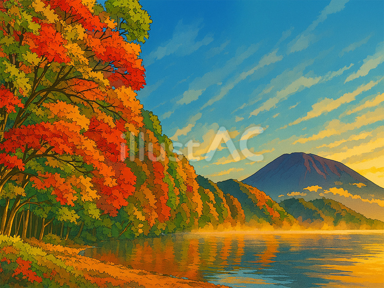 秋の風景画 湖の絵 秋の風景画 湖の絵 湖畔の秋」 by misa.c｜Artmeter｜